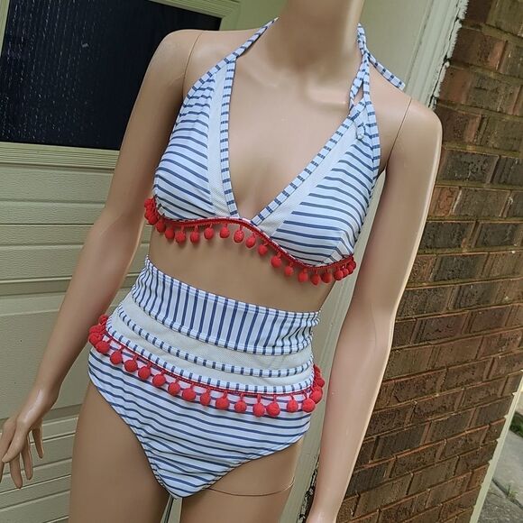 Cocoship Vintage Style Tassel Mesh 2pc swimsuit - Picture 2 of 8